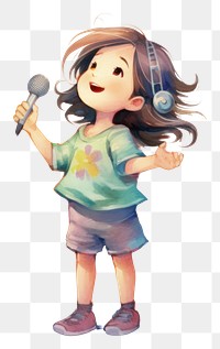 PNG  Little asian girl singer microphone cute art. AI generated Image by rawpixel.