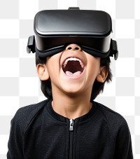 PNG Chinese child using virtual reality headset shouting smiling white background. AI generated Image by rawpixel.