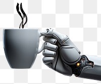 PNG 3d robot hand holding 3d coffee cup technology drink mug. AI generated Image by rawpixel.
