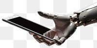 PNG 3d robot hand holding a tablet technology electronics spacecraft. 