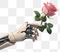 PNG 3d robot hand holding a flower technology plant petal. AI generated Image by rawpixel.
