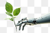 PNG 3d robot hand holding a green leaf technology plant transportation. 