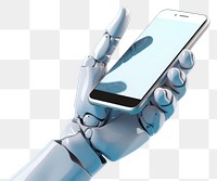 PNG 3d robot hand holding a mobile phone technology electronics telephone
