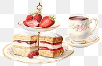 PNG English afternoon tea strawberry dessert saucer. AI generated Image by rawpixel.