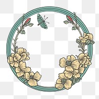 PNG Flower and butterfly circle frame pattern plant art. 