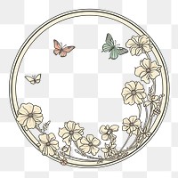 PNG Flower and butterfly circle frame pattern art embroidery. AI generated Image by rawpixel.