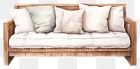 PNG Sofa with white pillow furniture cushion wood. AI generated Image by rawpixel.
