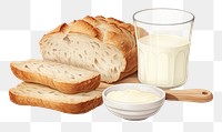 PNG Milk with Bread bread food refreshment. AI generated Image by rawpixel.