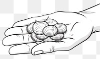 PNG Coins in a hand palm drawing sketch illustrated. 