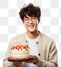 PNG Happy Korean man birthday party cake dessert smile. AI generated Image by rawpixel.