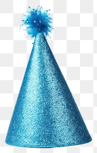 PNG Realistic blue glitter party hat with pompon on top white background celebration anniversary. AI generated Image by rawpixel.