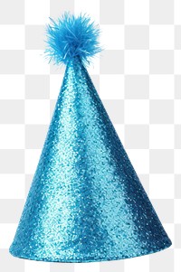 PNG Realistic blue glitter party hat with pompon on top white background celebration anniversary. AI generated Image by rawpixel.