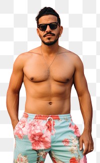 PNG Homely Latino man in a swimming pants standing in front of a colorful wall fashion summer adult. 