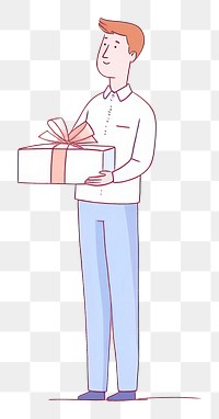 PNG Man holding gift box cartoon drawing sketch. AI generated Image by rawpixel.