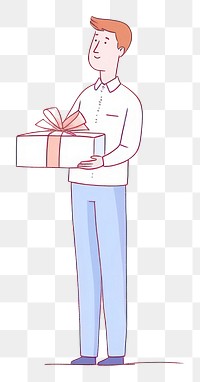 PNG Man holding gift box cartoon drawing sketch. 