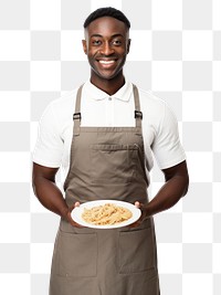 PNG Man holding a plate of pasta waiter apron adult. 