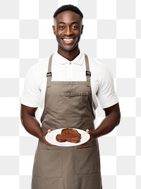 PNG  Man holding a plate of steak apron adult happiness. AI generated Image by rawpixel.