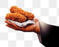 PNG Hand holding a Crispy Fried Chicken Drumstick fried food black background. AI generated Image by rawpixel.