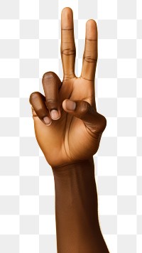 PNG  Hand doing peace sign pose finger gesturing person. AI generated Image by rawpixel.