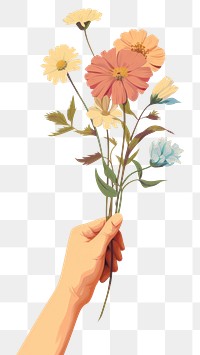 PNG Hand holding flowers petal plant adult. AI generated Image by rawpixel.