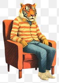 PNG Tiger wearing pants sitting on an armchair furniture animal mammal. AI generated Image by rawpixel.