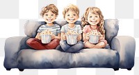 PNG  Three children sat watching a movie furniture portrait cute. 