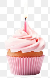 PNG A cupcake with candel dessert icing cream. AI generated Image by rawpixel.