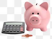 PNG A piggy bank calculator electronics investment. AI generated Image by rawpixel.