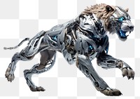 PNG Cyborg lion leaping animal mammal white background. AI generated Image by rawpixel.