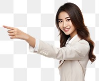 PNG  A Beautiful young asian woman pointing something on the right with finger smile portrait adult. AI generated Image by rawpixel.