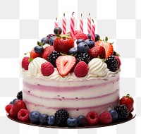 PNG A birthday cake with decorations raspberry blueberry dessert. AI generated Image by rawpixel.