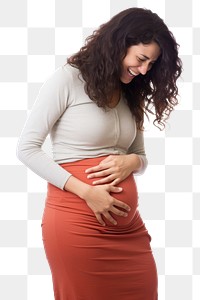 PNG A woman touching her stomach happily sleeve adult white background. AI generated Image by rawpixel.