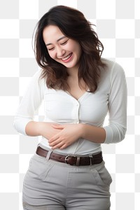 PNG A woman touching her stomach happily sleeve adult smile. AI generated Image by rawpixel.