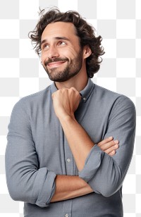 PNG A young european man with hand on his chin thinking about question portrait smiling adult. 