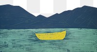 PNG Boat in lake art watercraft painting. AI generated Image by rawpixel.