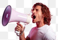 PNG American man using megaphone shouting adult performance. AI generated Image by rawpixel.
