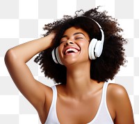 PNG African american woman delight headphones laughing headset. AI generated Image by rawpixel.