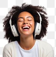 PNG African american woman delight enjoy music headphones headset smile