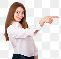 PNG  Young woman pointing portrait finger. AI generated Image by rawpixel.