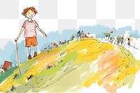 PNG Kid hiking on hill outdoors drawing sketch. AI generated Image by rawpixel.
