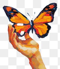 PNG Butterfly on fingers painting animal insect. AI generated Image by rawpixel.