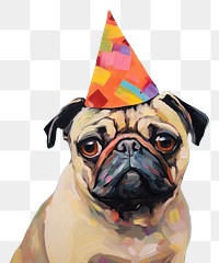 PNG Pug with birthday hat mammal animal pet. AI generated Image by rawpixel.