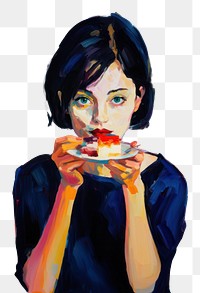 PNG Woman eat dessert portrait painting adult. AI generated Image by rawpixel.