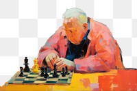 PNG Chubby old man playing chess painting game concentration. AI generated Image by rawpixel.