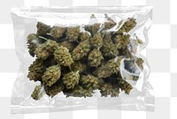 PNG  Cannabis in plastic bag plant food black background. 