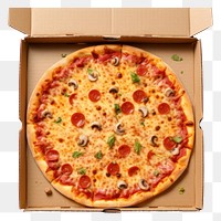 PNG  Delicious pizza box food zwiebelkuchen pepperoni. AI generated Image by rawpixel.