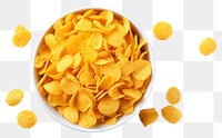 PNG  Corn flakes in bowl freshness yellow snack. AI generated Image by rawpixel.
