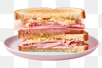 PNG  Ham and cheese sandwich on white plate bread food meat. AI generated Image by rawpixel.