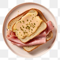 PNG  Ham and cheese sandwich with mustard and onion on white plate bread food meat. AI generated Image by rawpixel.