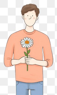 PNG Man holding flower cartoon illustrated creativity. AI generated Image by rawpixel.